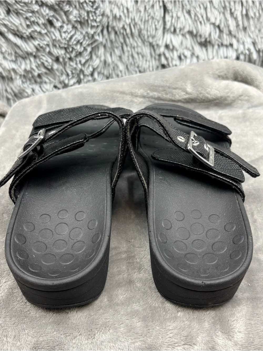 Vionic Rio Lizard Sandals Womens 6 Black Platform Pacific Slide Hook & Loop